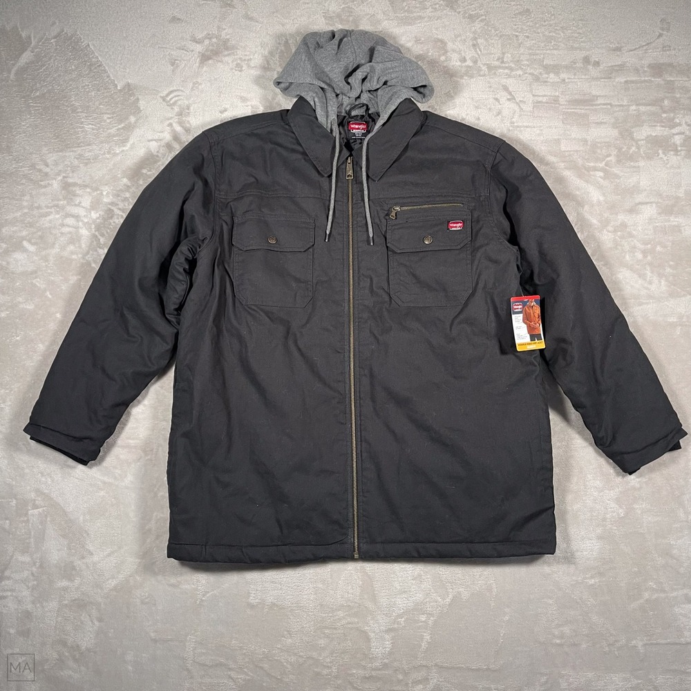 NEW Wrangler Men's Jacket Workwear Canvas Hooded Insulated Relaxed 2XL Gray